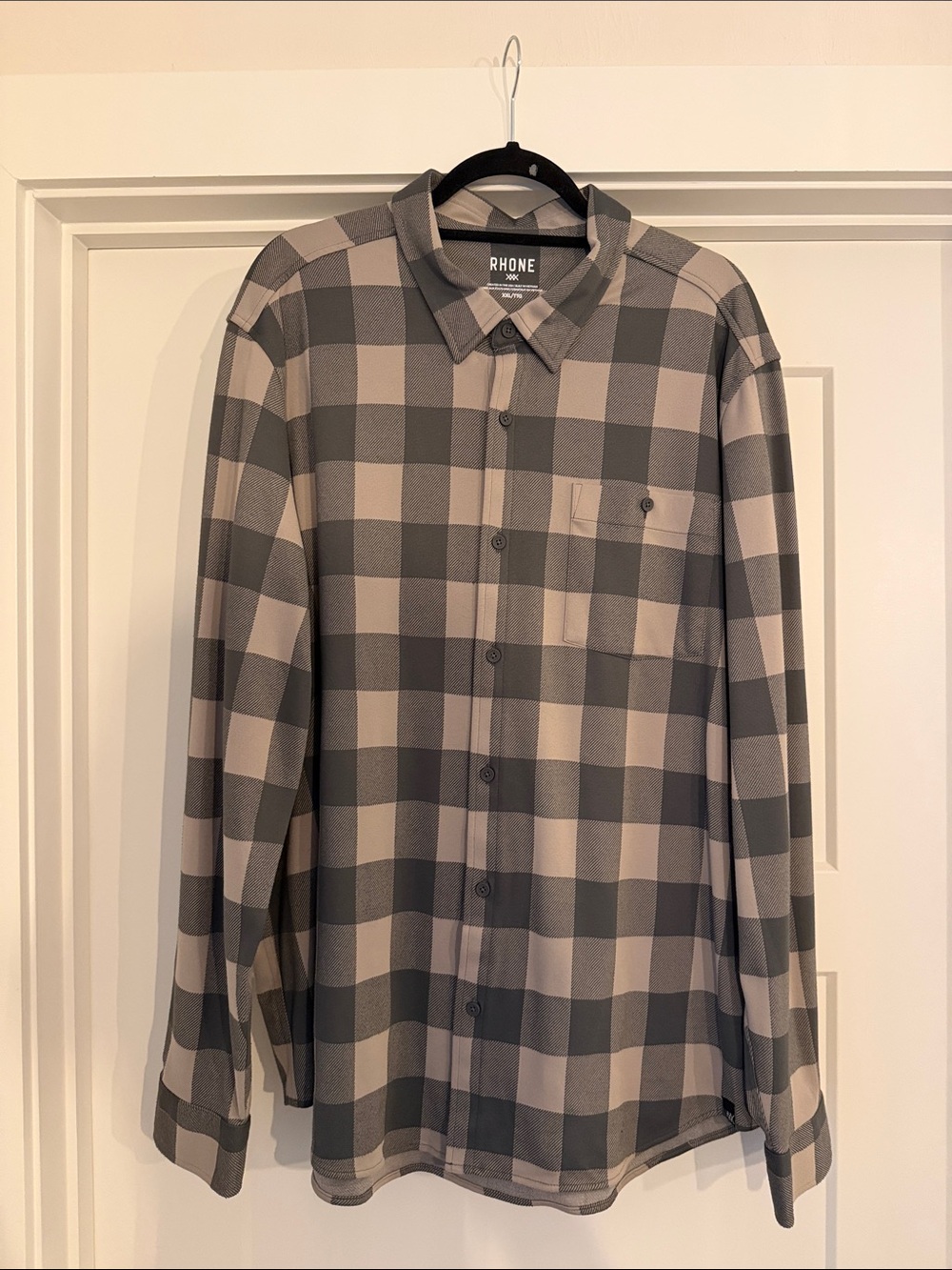 RHONE Men's Taupe and Charcoal Plaid Button-Down Flannel